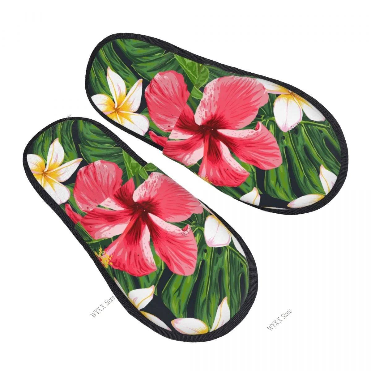 

Hawaiian Floral Flower Home Slippers Winter Warm Plush Slippers For Winter Soft