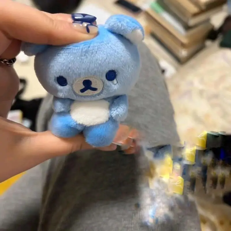 Rilakkuma-llavero colgante de muñeco de peluche de dibujos animados, piezas artesanales, muñeco de oso bonito, bolsa de juguete, accesorios, osos de lágrimas azules, regalos rellenos