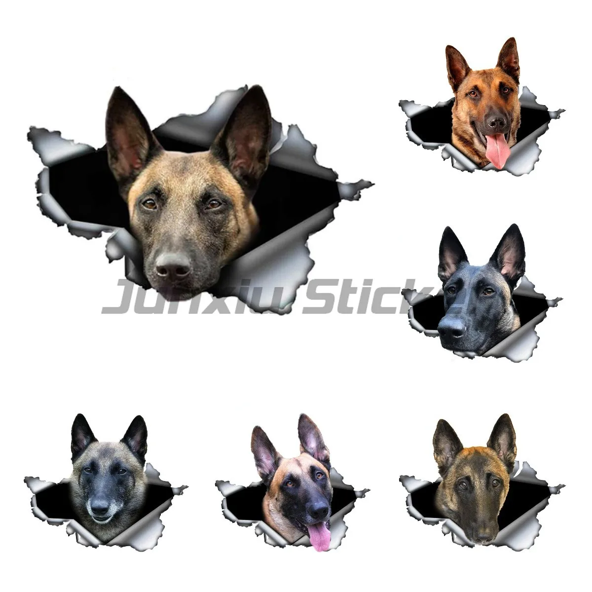 Belgian Malinois Car Sticker Torn Metal Decal Reflective Stickers Waterproof Belgian Shepherd Pet Dog 3D Decals