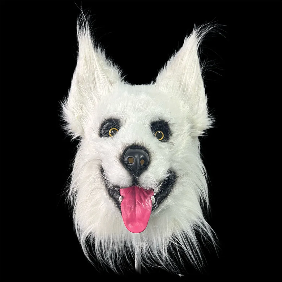 Tier-Wolf-Hundemaske Cosplay-Kostüm-Zubehör Flauschige Kunstfell-Hundemaske für den ganzen Kopf Anime-Verkleidungsparty – Detail 1
