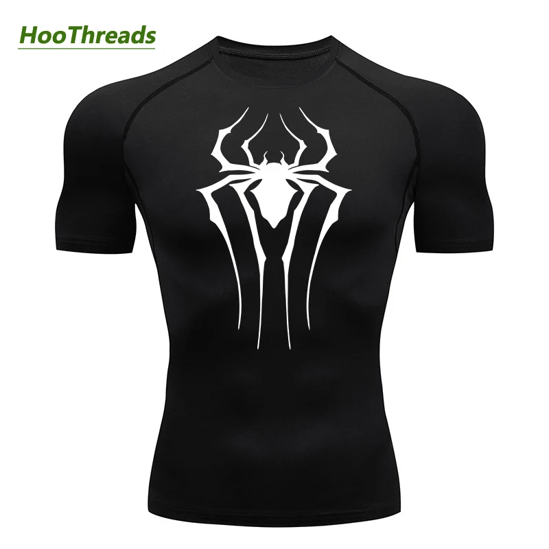 Spider Print Compression Shirts for Men Gym Workout Fitness Rash Guard Athletic Undershirts Baselayers Quick Dry Tshirt Tops