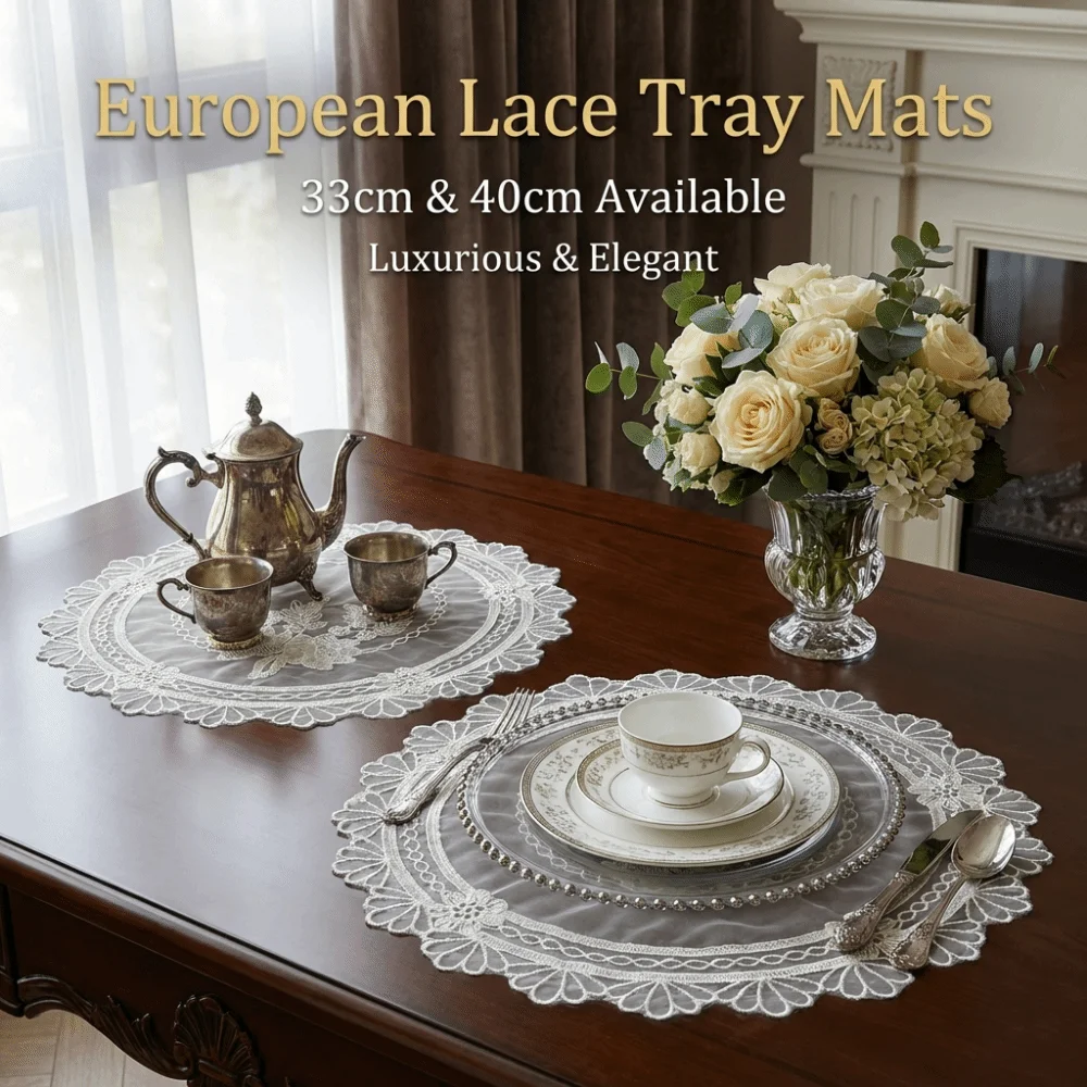 Lace Embroidery Table Cloth Tray Mat European Transparent Embroidered Lace Placemat Round White Coffee Coaster Beside Table