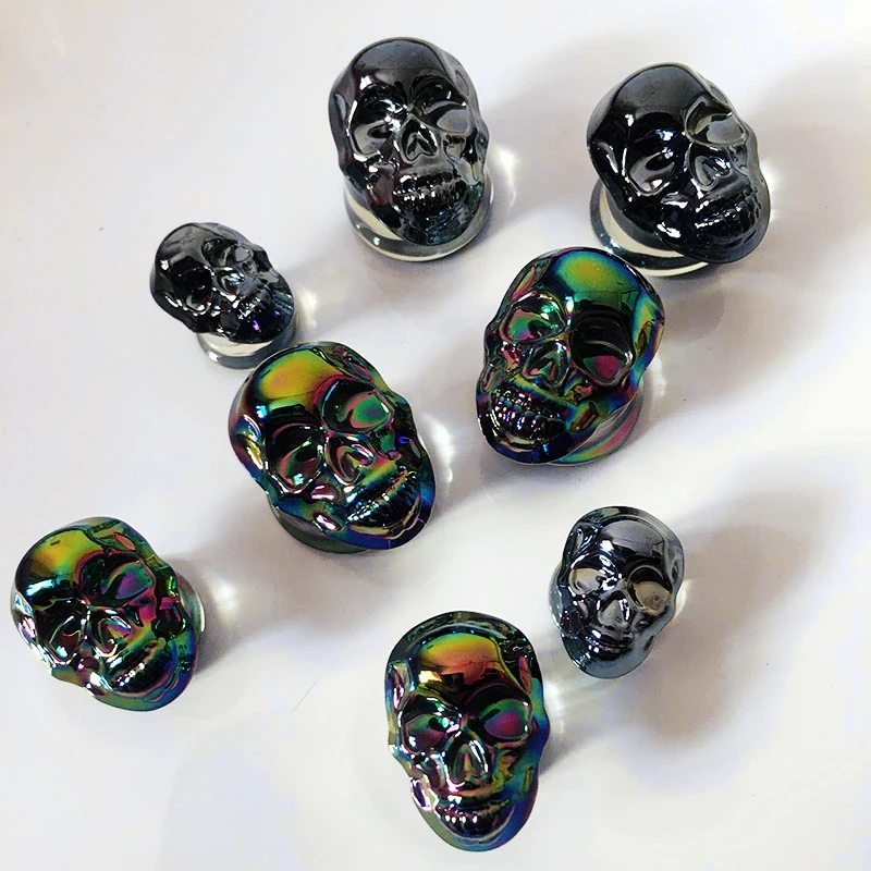 2 PC Skull Head Glass Ear Piercing Expander Plugs Ear Tunnels Earrings Gauge Pierc Jewelry Oreja Expansores Reamer Ear Stretcher