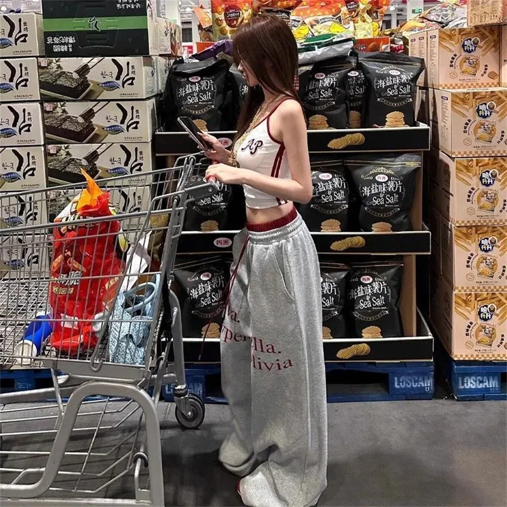 Oversized Letter Printed High Street Trousers Women Elasic Waist Hip Hop Baggy Harajuku Fashion Straight Loose Wide Leg Clothing