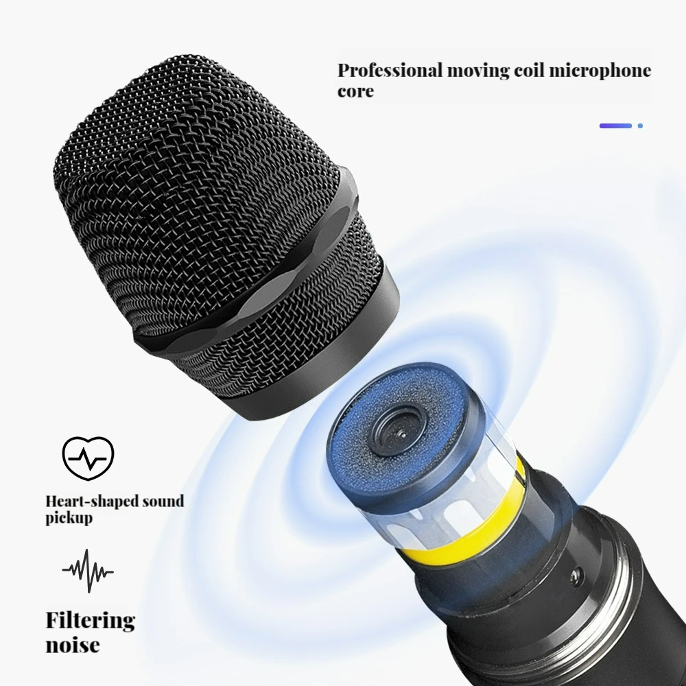 Micrófono inalámbrico UHF para grabación de Karaoke, micrófono con receptor de batería de litio recargable, funciona en 5 horas para altavoz de boda