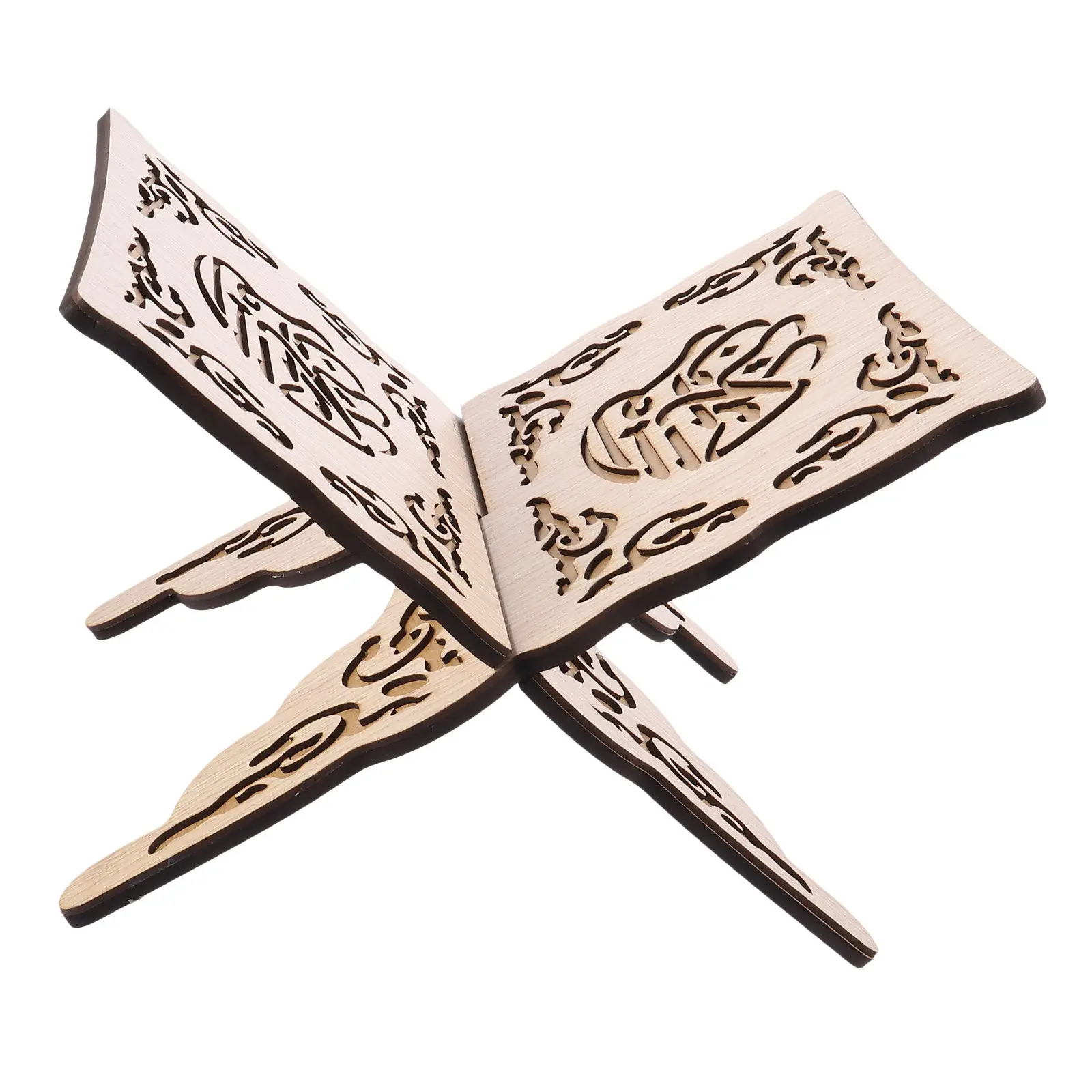 Wooden Carved Muslim Prayer Book Holder Stand Elegant Islamic Book Display Decorative Vintage Ramadan Festival Shelf Ornament