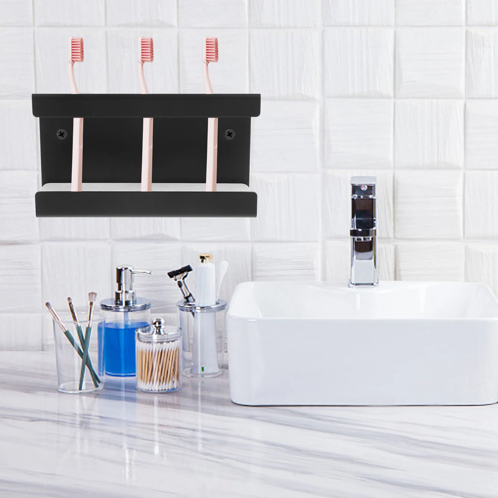 

Electric Toothbrush Holders for Bathrooms Stainless Steel Wall Mount Organizer Modern Design Easy Install Wall Toothbrush Holder