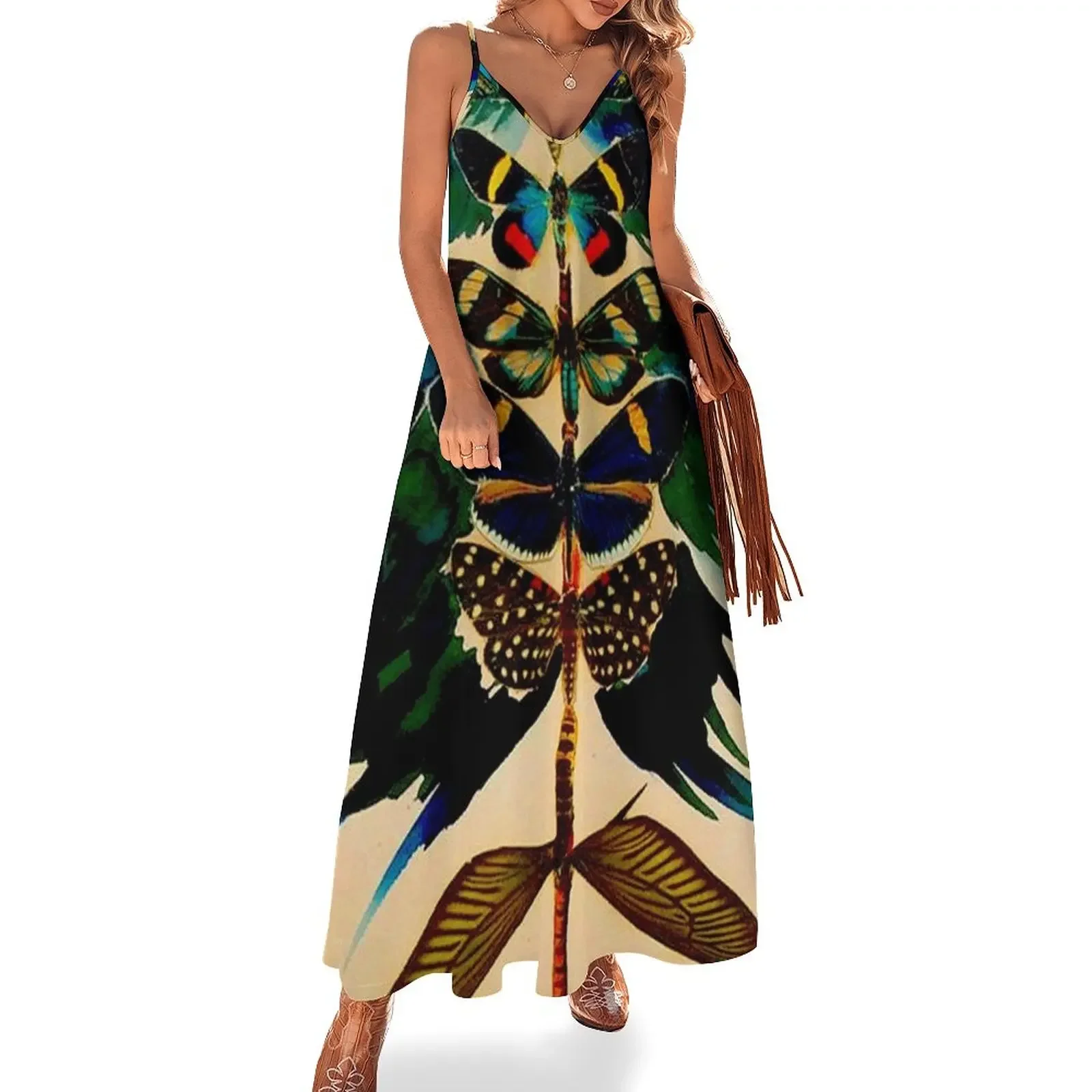 

BUTTERFLY TREE : Vintage Abstract Print Sleeveless Dress dresses women summer 2025 elegant chic women dresses promotion Dress