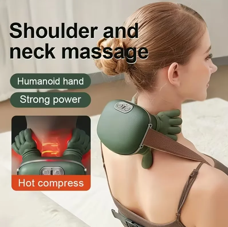 Wireless Bionic Heated Electric Neck and Shoulder Massager with Finger Massager, Portable