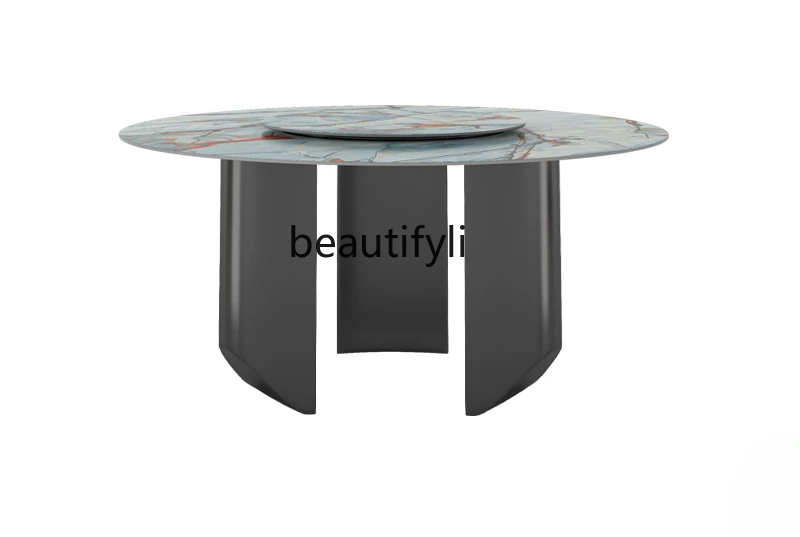 

Italian Stone Plate Dining Tables and Chairs Set round Nordic Marble round Table Light Luxury Modern Home