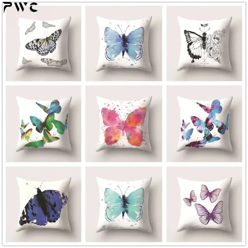 

Butterflies Cushion Cover Decorative Pillow Cases for Sofa Car Bed Office Seat Soft Peach Skin Living Room Home Decoration 45x45