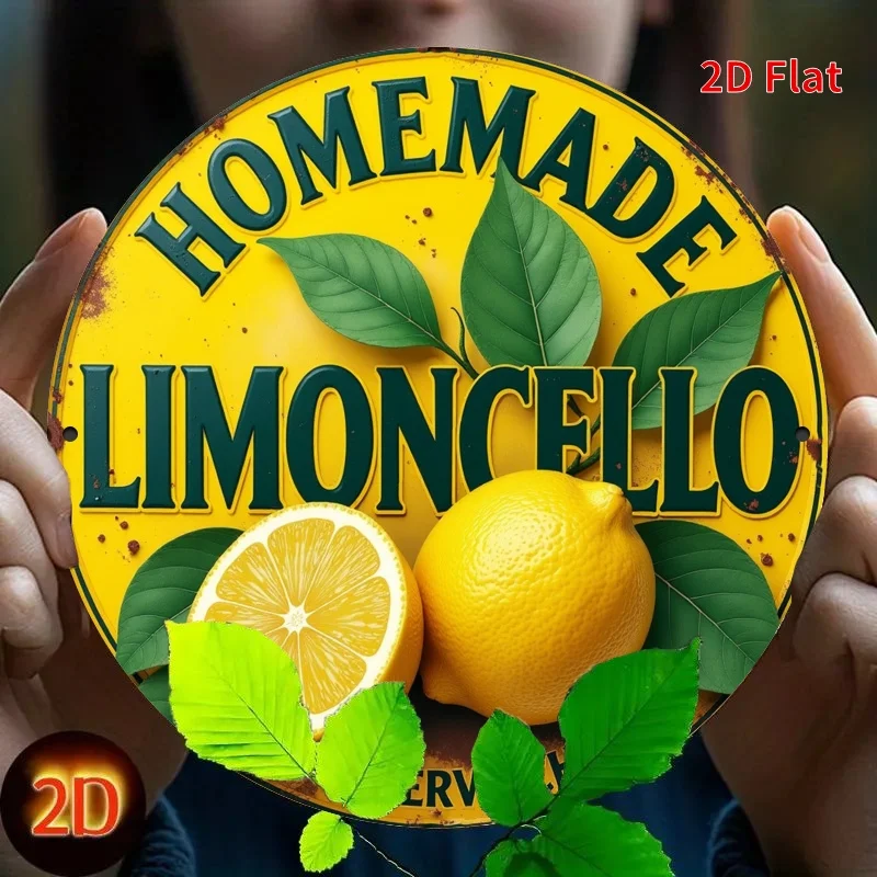 2D flach, 1 Stück Vintage „Hausgemachte Limoncello“ Metallschild – 7,8 x 7,8 Zoll, erfrischendes Limonaden-Kunstdekor mit rustikalem Design, perfekt für