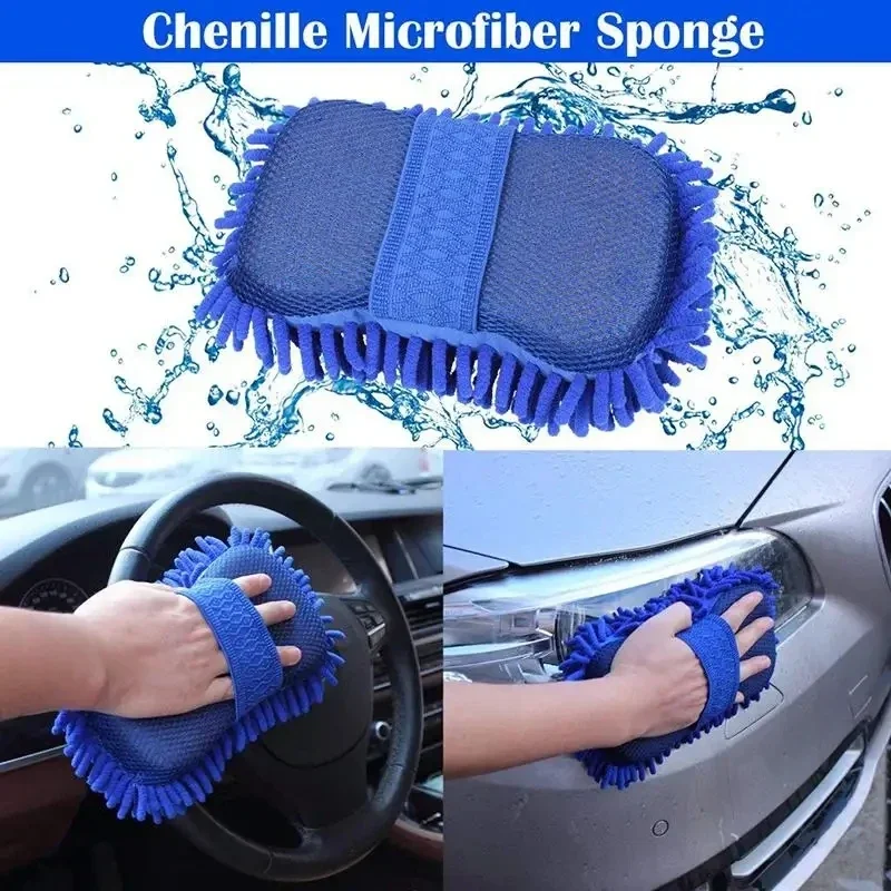 2pcs Microfiber Motorcycle Car Washing Sponges Chenille Dust Wash Mitt Motorcycle Cleaning Gloves Motor Car Wash Sponge Tools