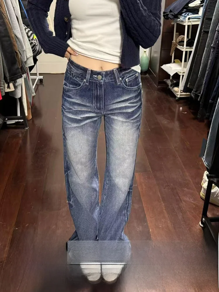 

Свободные джинсы-клеш с высокой талией из денима, женские, осенне-зимние, новинка, в американском стиле, рваные, модные