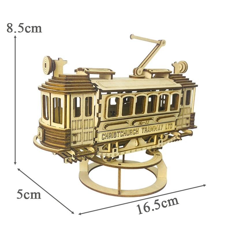 New 3D Wooden Puzzle Retro Tram Model Building Kits Christchurch Tramway Car Jigsaw Puzzles Educational Toys for Children Gifts