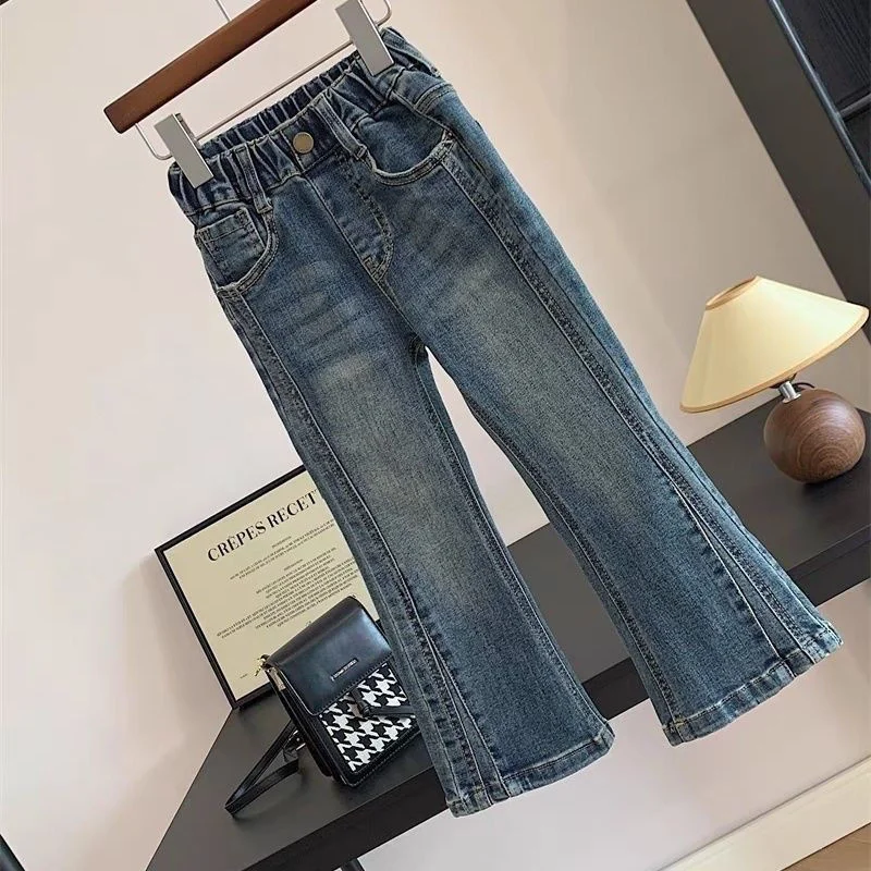 Girls Flared Jeans Pants Spring Autumn New Kids Slim Demin Pants Teen Fashion Cowboy Trousers Children Clothes 4-12 Years