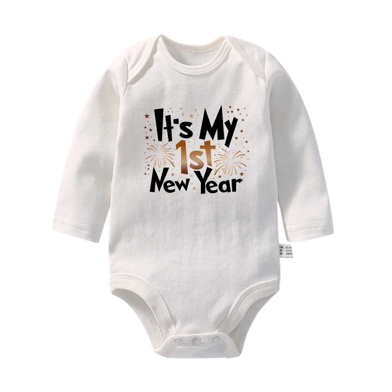 My First New Year Print Baby Bodysuit Happy New Year Newborn Babygrow Outfit Winter Infant Jumpsuit Long Sleeve Rompers Clothes