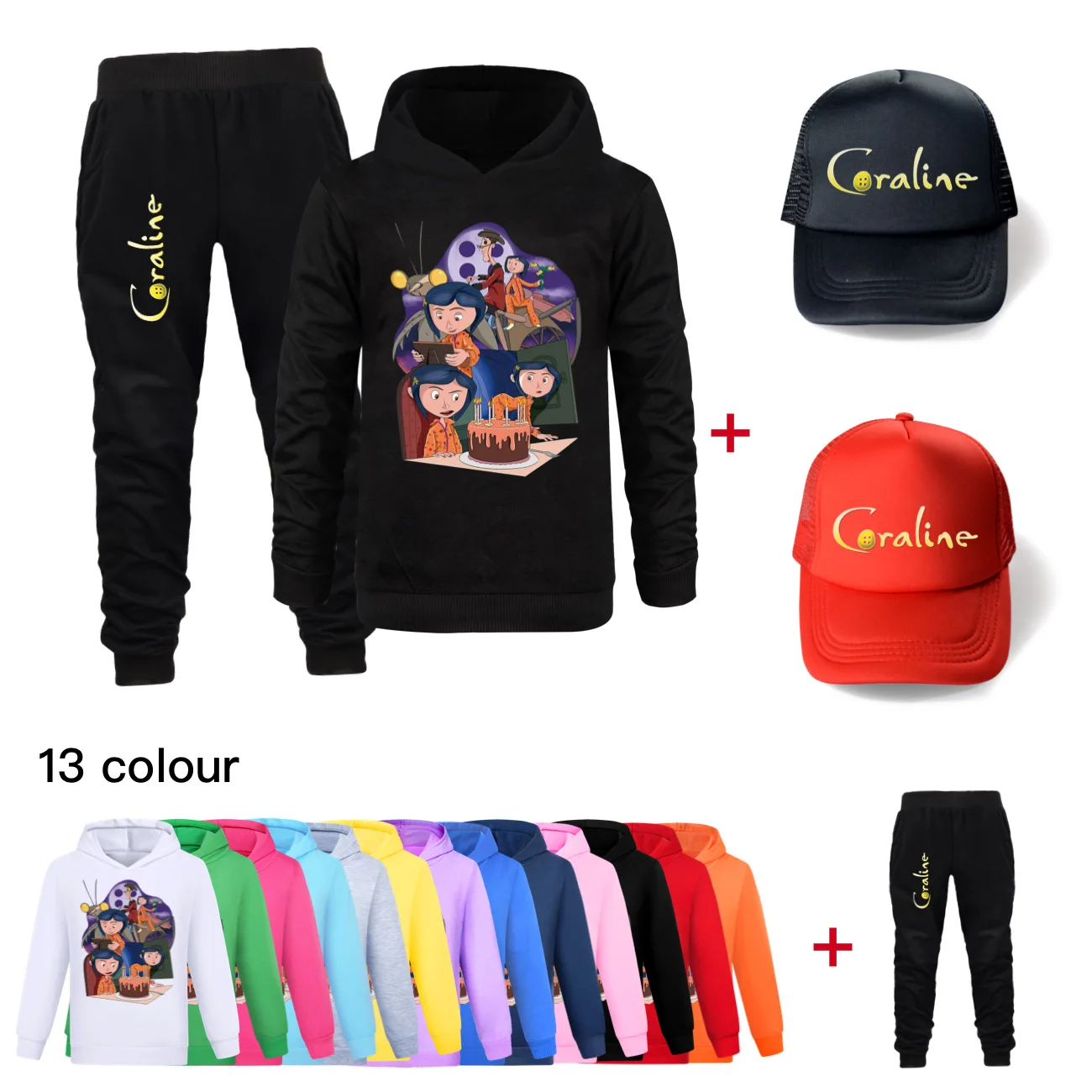 

Coraline Kids Clothing Boys Long Sleeve Children's Sport Suits Hoodies Tops+Pants Sets Christmas Costume Birthday Suit +hat3060