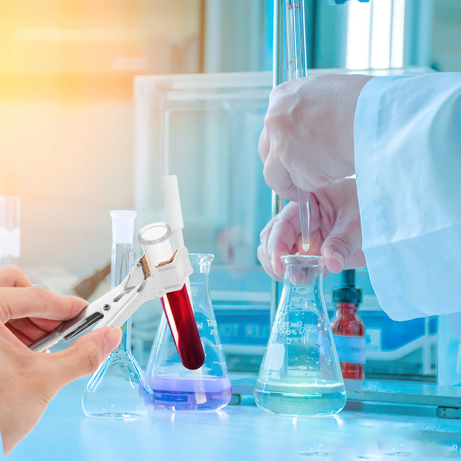 حامل أنبوب اختبار المختبر مشبك حديدي مع قبضة قابلة للتعديل لتثبيت الأنبوب الآمن والدوب في حامل مختبر التجارب العلمية