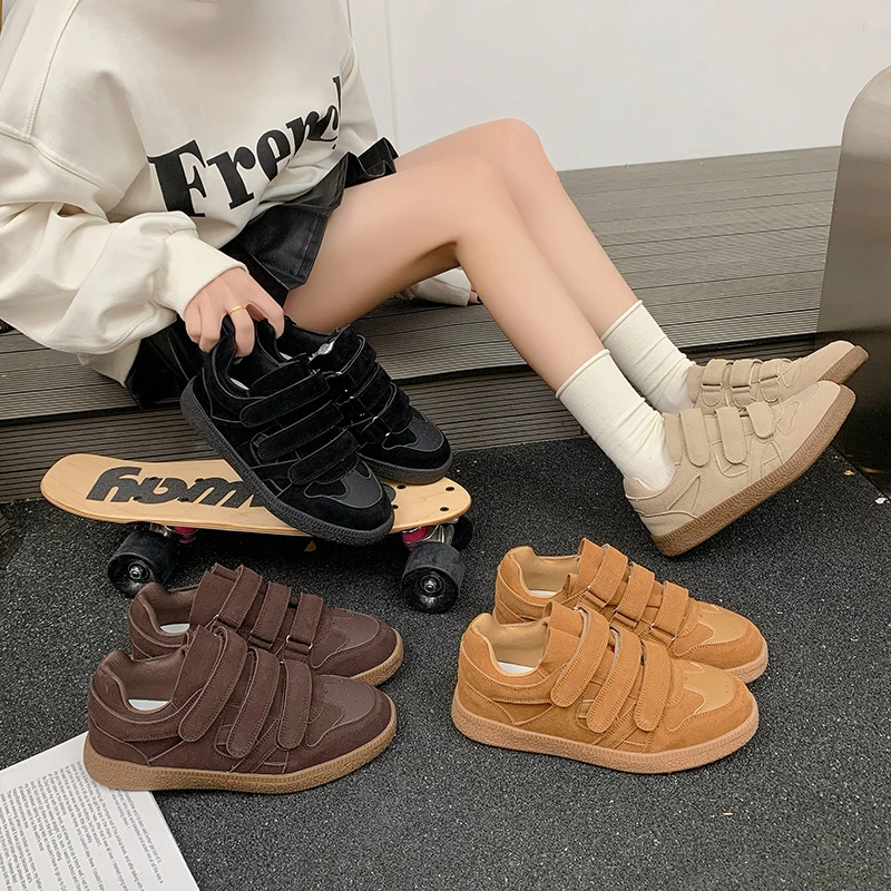 

Женские повседневные туфли из натуральной кожи для тренировок, весенне-летние, на плоской подошве, модные женские кеды на липучках для скейтбординга