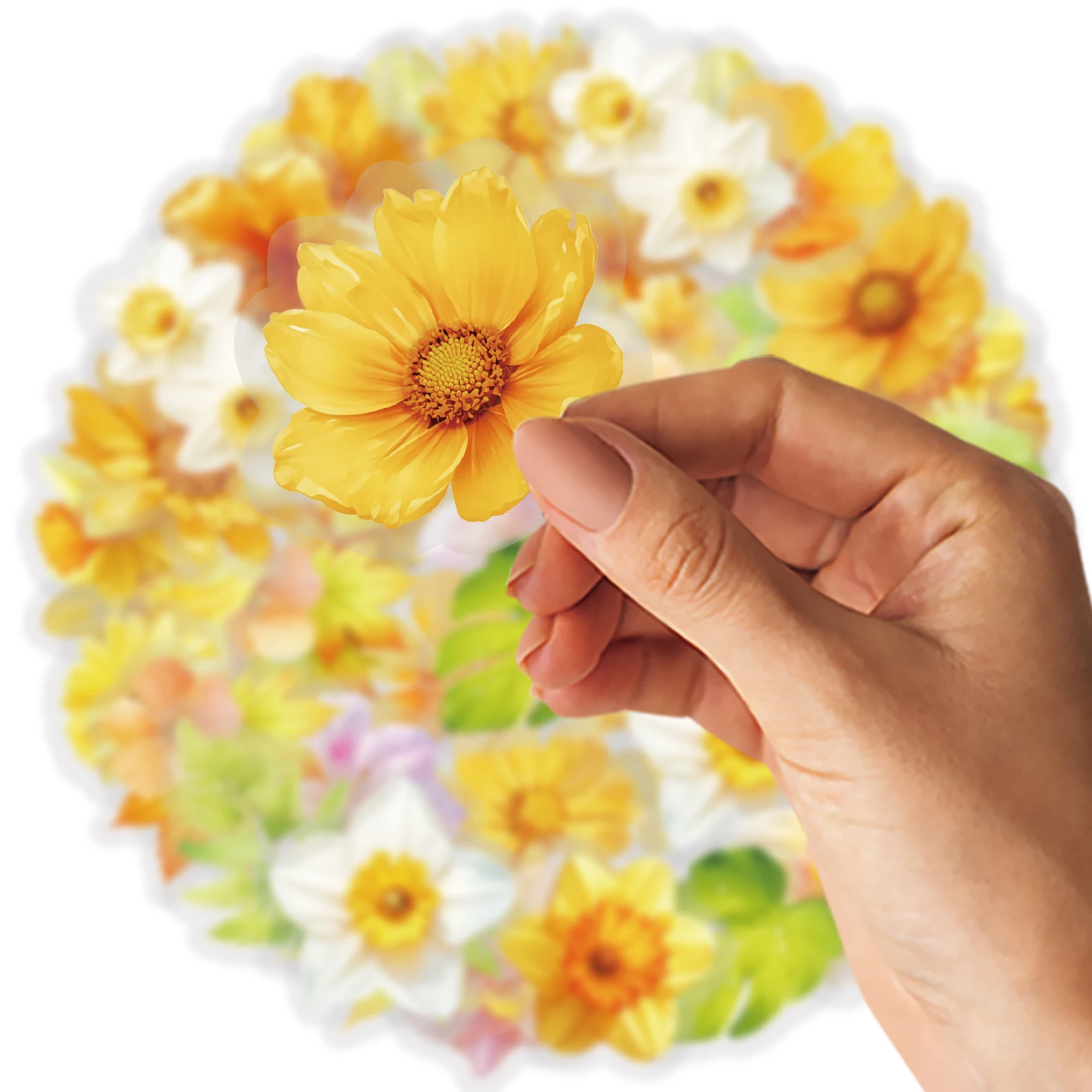 Etori Life Ciepłe i Jasne Żółte Naklejki Akwarelowe z Kwiatami 50 szt. Chryzantemy z Zielonymi Liśćmi do Laptopa, Telefonu, Albumów Fotograficznych, Dekoracji Biurka, Papierowe Torby na Prezenty, Opakowania na Pudełka Prezentowe, Dekoracji Pokoju, Artykułów Szkolnych, Imprezy Artystyczne, Naklejki Zabawki, Prezenty dla Przyjaciół