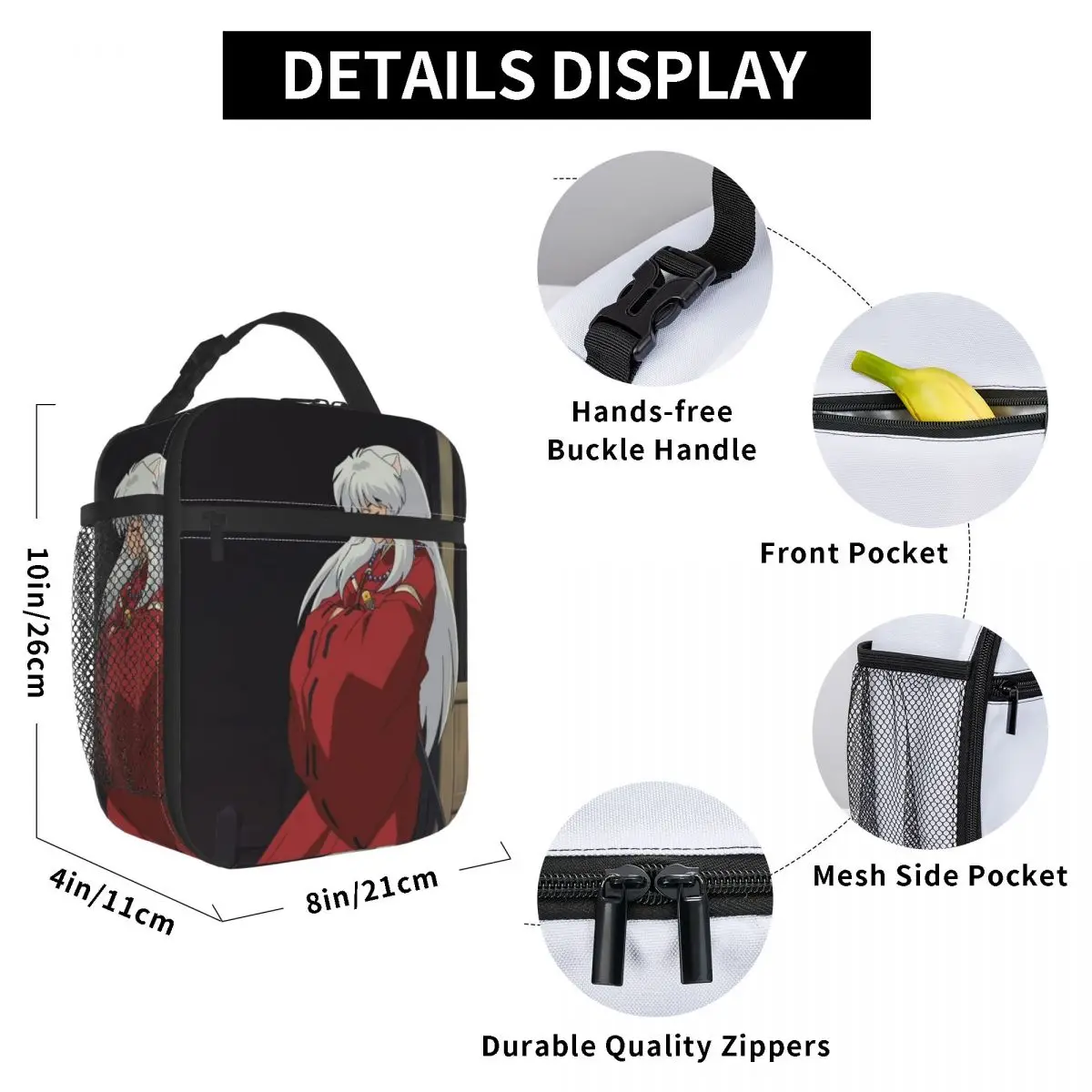 Custom I-Inuyashaes Anime Insulated Lunch Bag for Women Cooler Thermal Bento Box Work School Travel Portable Tote Bags view 5
