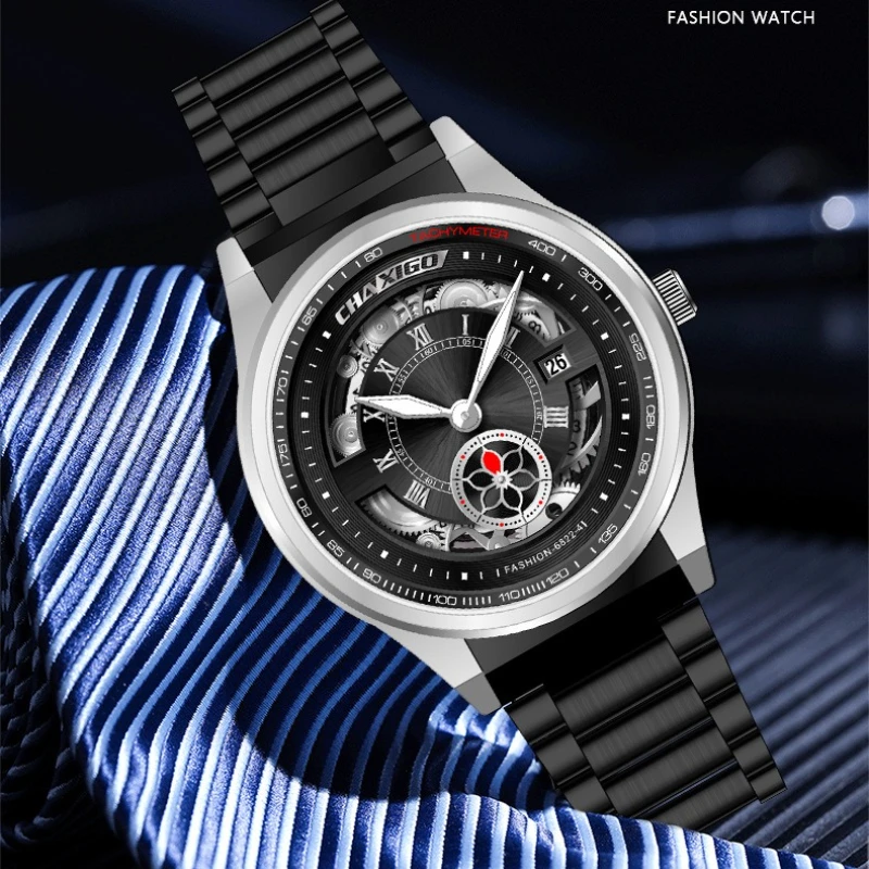 

CHAXIGO 6822 Trendy Dual Dial Men's Quartz Watch Calendar Waterproof Luminous Stainless Steel Watches for Man Reloj Hombre