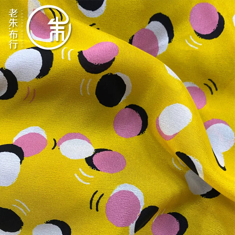 Yellow with Polka Dots Dot Silk Silk Fabric Fabric Crepe De Chine Thin Summer Custom Clothes Handmade Tailor