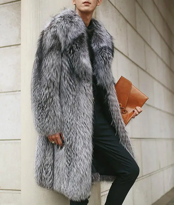 New specials imitation fur coat imitation Fox hair long coat fur one body men's coat large code jacket