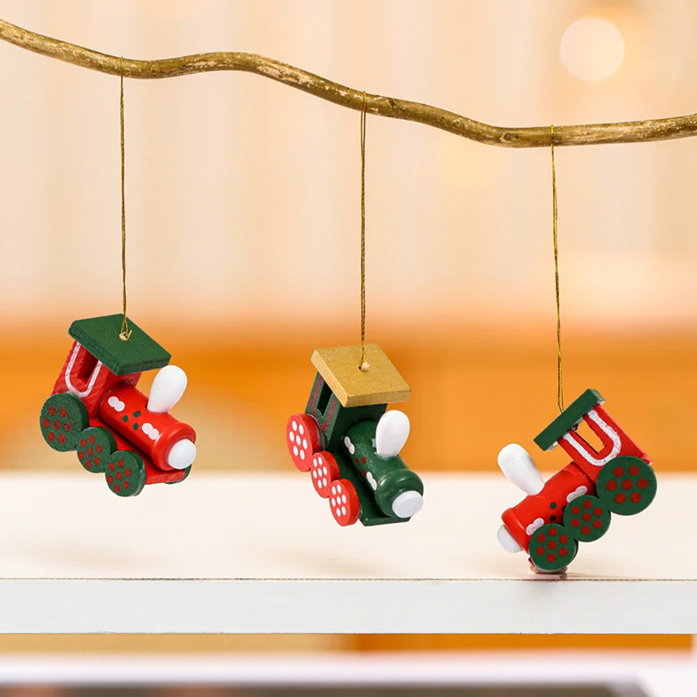 Colgante de tren pequeño, adorno de Navidad, decoración navideña, decoraciones de madera, miniárbol en caja