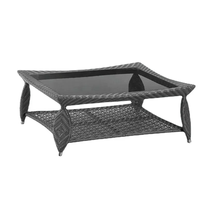 modern design chinese standard size living room glass top rattan wicker tea table for garden