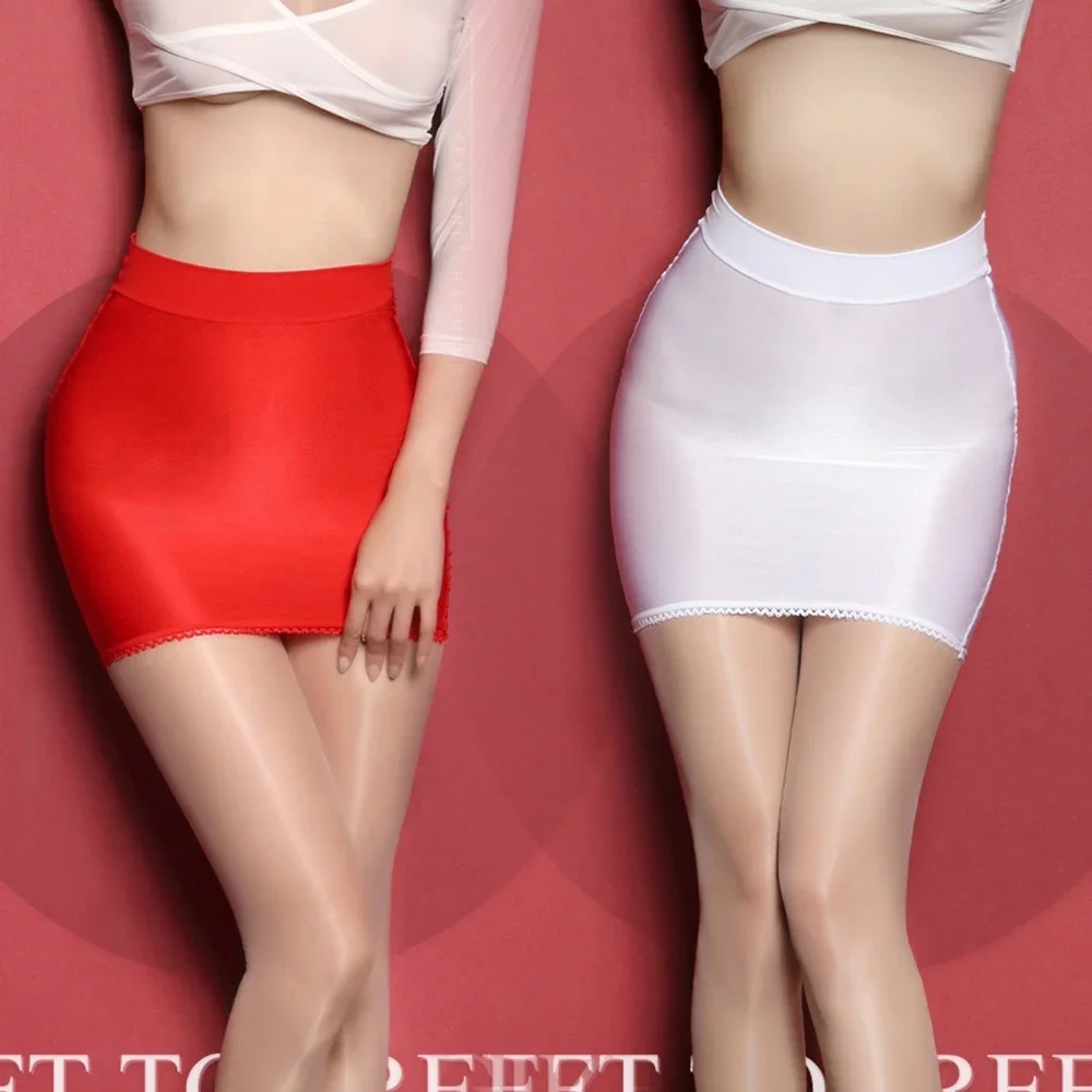

Women Mini Skirts Shiny Glossy Oil Elastic Package Hip Micro Sexy Transparent Pencil Skirt Night Club Charming Faldas Clubwear