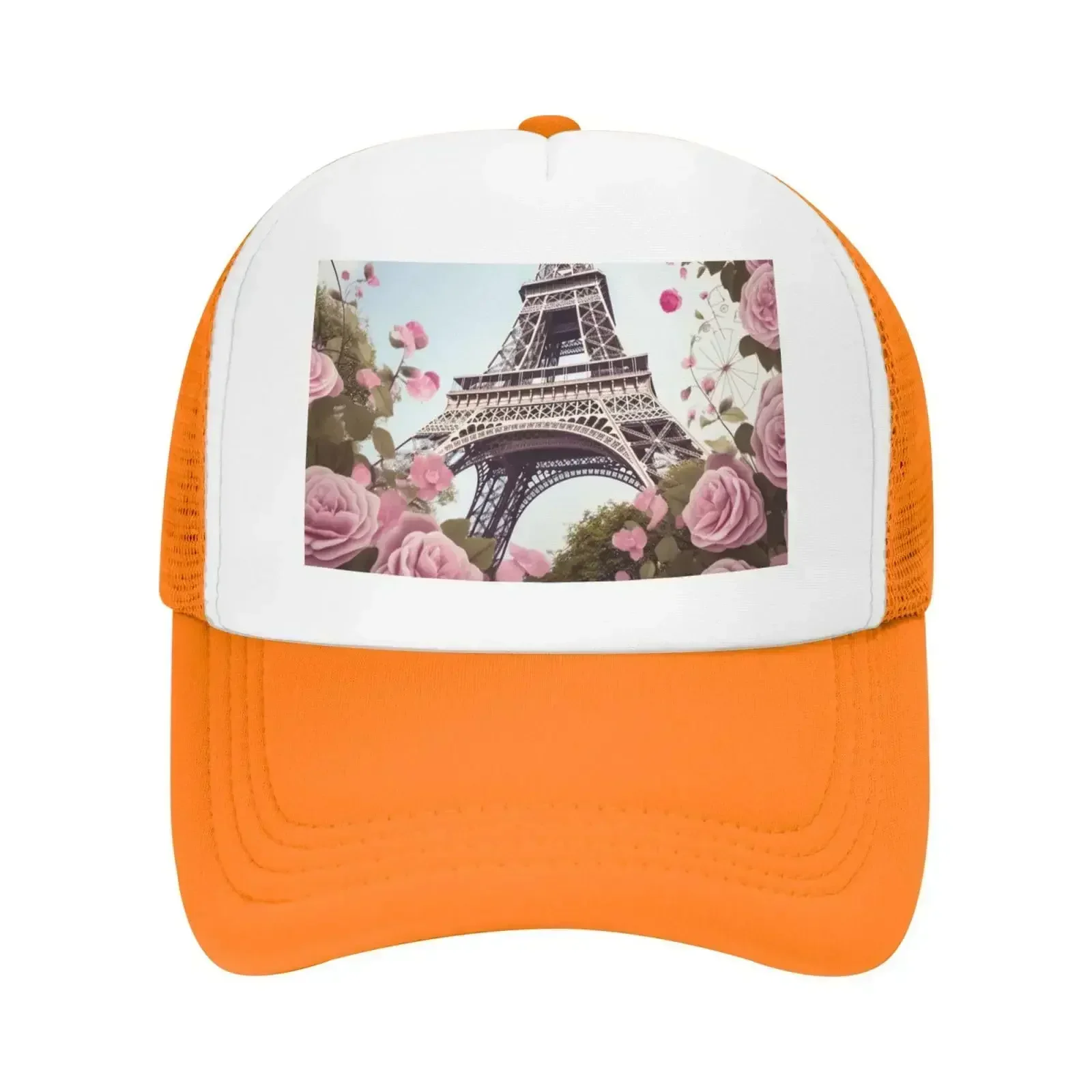 New Trucker Hats Paris Eiffel Tower Flower Printing Mesh Baseball Cap Trucker Hats Women with Adjustable Snapback Strap Caps