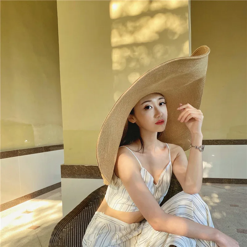 Straw hat 25cm large brim hat wholesale sun hat ultra-thin breathable summer sun hat straw hat foldable for men and women travel