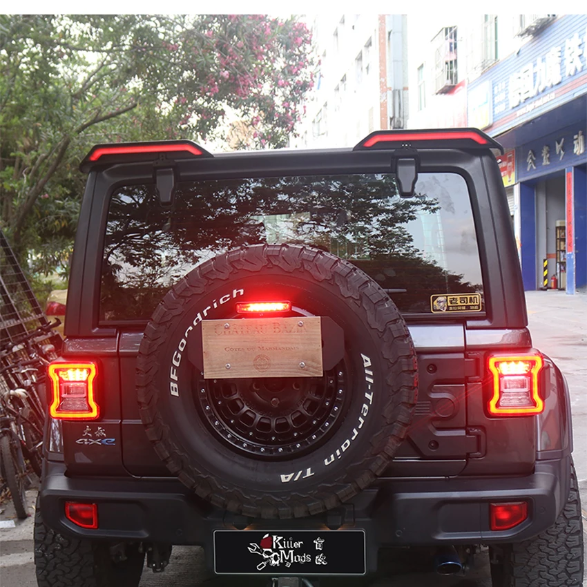 2007-2023 For Jeep Wrangler JK JL Car Rear Roof Light Spoiler Tail Side Splitter Top Wing Lip EU&USA Standard 4 Color Led Lamp