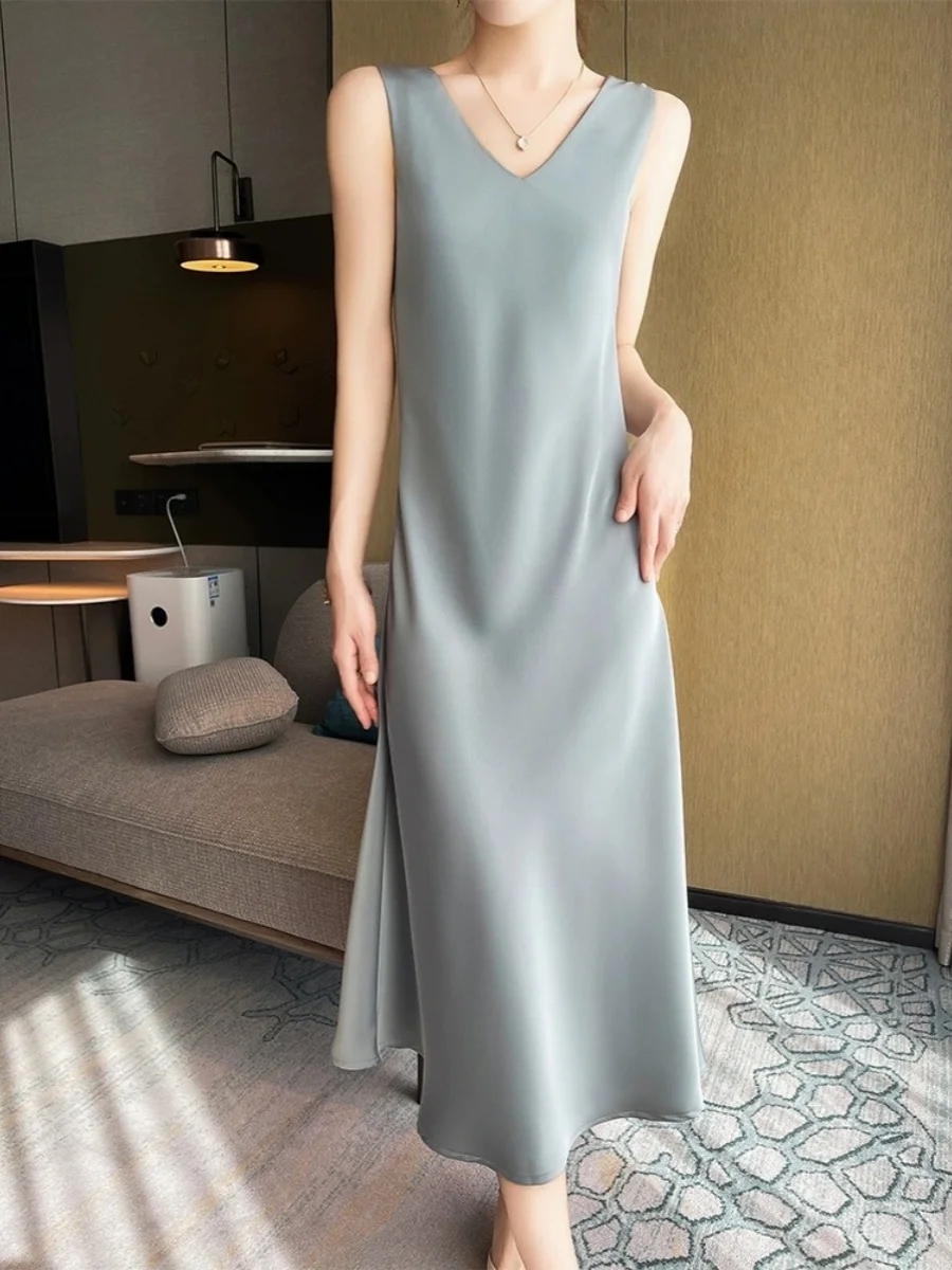 بدلة تخفيف من الساتان طويلة الأكمام من V-Ne بدلة داخلية Dr للسيدات بحزام عريض احترافي Dr بطول الركبة ميدي Dr