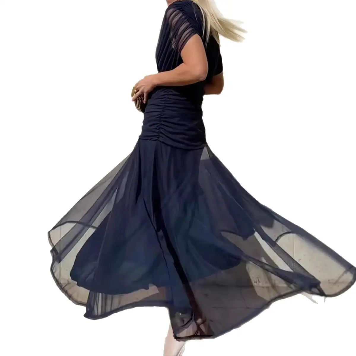 Ele لون نقي عميق V Ne الخصر Cinched Me Dr Women's Faion High Waist H نسخة ort Sve Ci Walk Dr