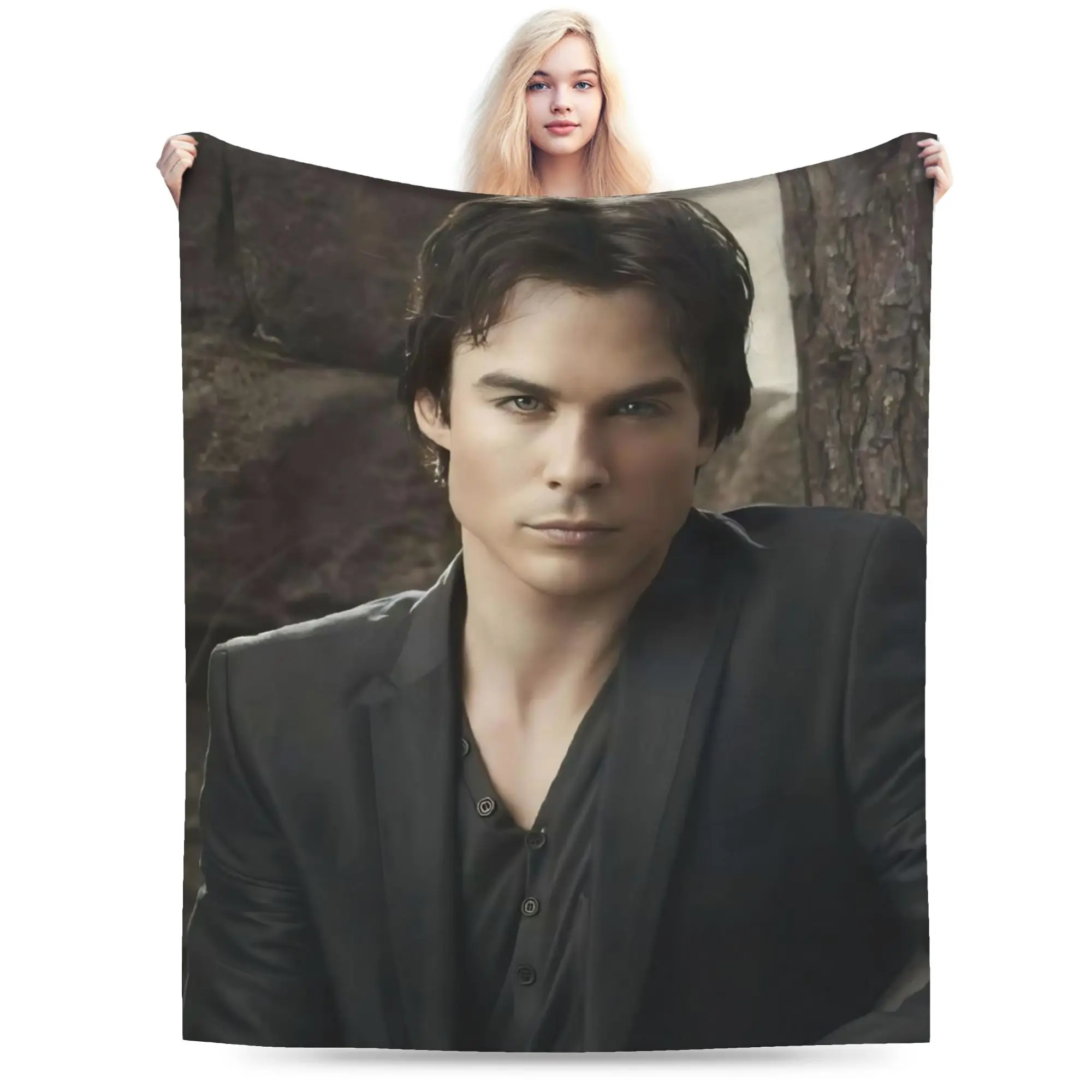 Damon Salvatore The Vampire Diaries Blanket Velvet Decoration Portable Warm Throw Blanket for Bed Travel Bedding Throws