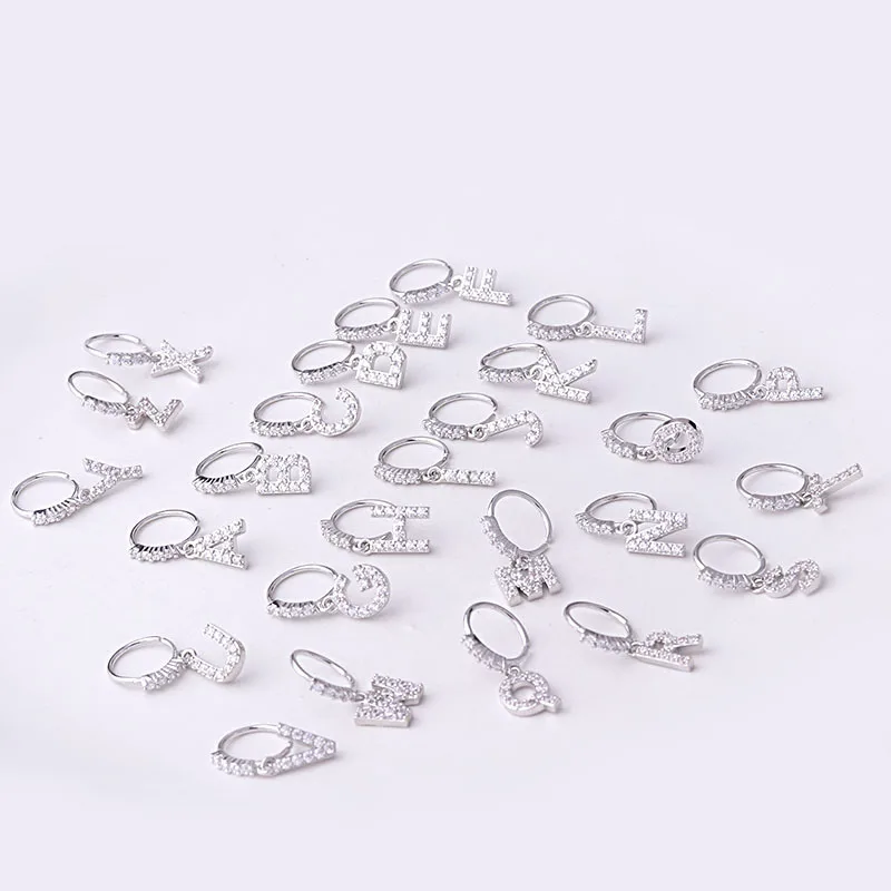 2022 Stainless Steel With A to Z Letters Alphabet Cz Nose Hoop Dangling Nose Ring for Women Piercing Jewelry