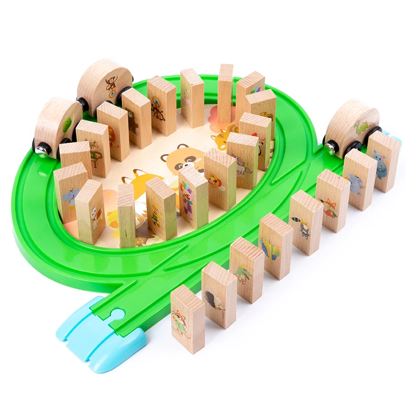 

Children's High-Quality Wooden Beech Wood Cute Animal Domino Building Block Track Small Train Combination Puzzle Toy Montessori