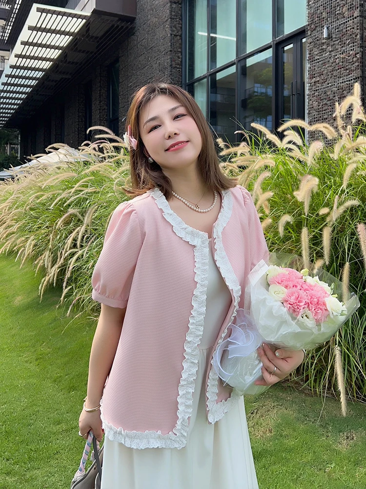 

Vogana Original Sweet Girl Lace Trim Bubble Sve ort Sve Thin Outerwear Summer High Waist Korean Sle Loose Fit Jaet