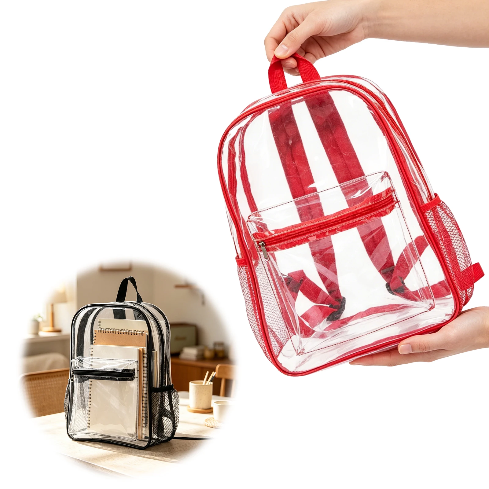 Transparent PVC Daypack Large Capacity Mini Clear PVC Backpack Transparent Waterproof Bag for Beach Swimming & Travel
