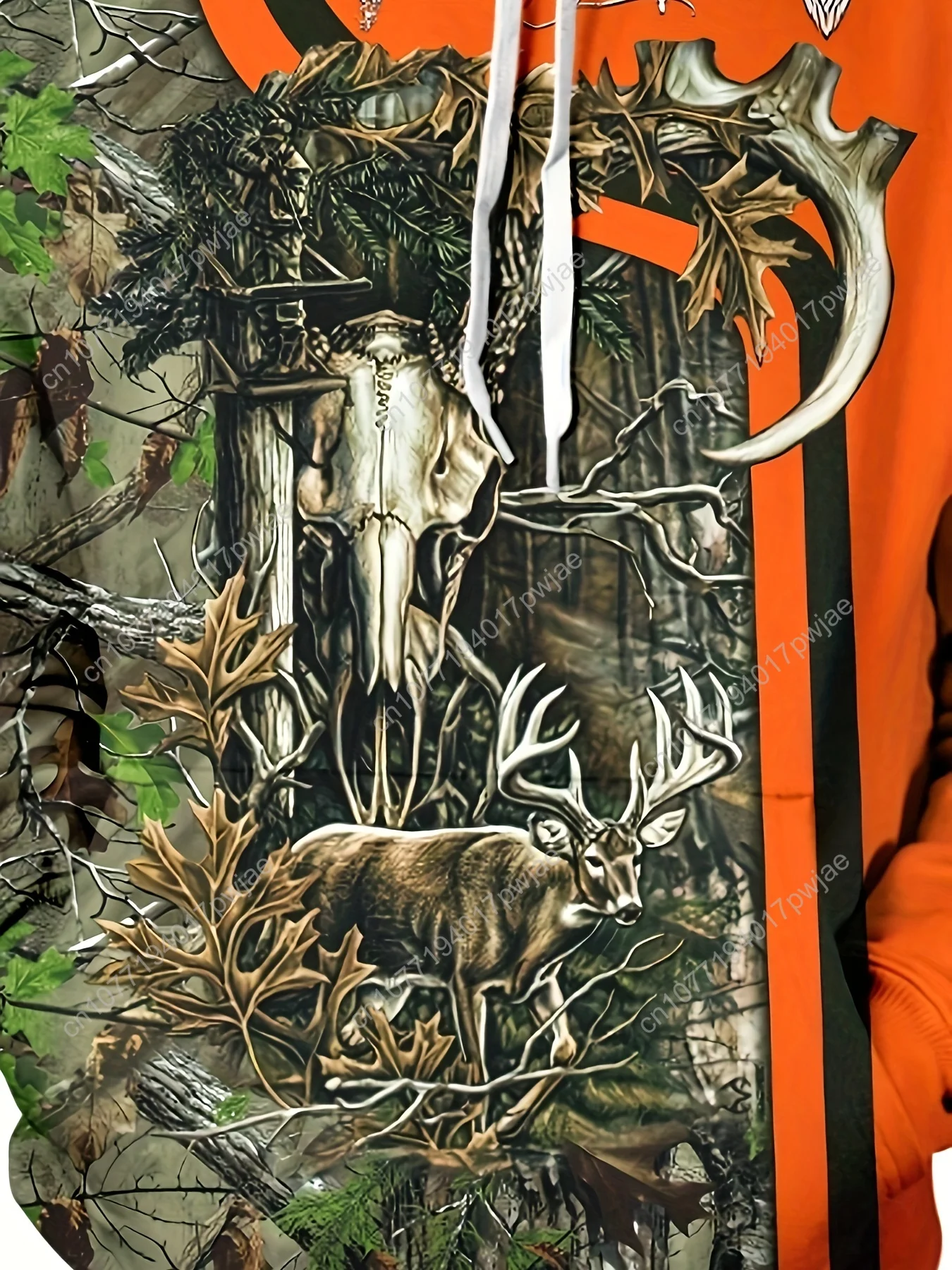 3D-Camouflage-Hoodie-Sweatshirt für Herren, lässiger Pullover mit Tiermuster und leichtem Stretch, Polyester 100 %, normale Passform, Strickstoff, 210