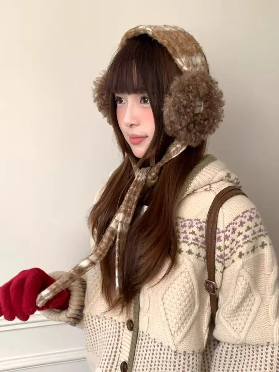 Модные милые плюшевые рулоны, флокированные наушники унисекс, осень-зима, теплый шерстяной шейный платок, универсальный шейный платок-ушанка с воротником