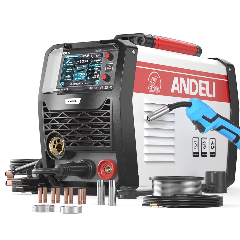 ANDELI 200A MIG Welding Machine 5 in 1 MIG/Lift TIG/Stick/Spool Gun/Aluminum Welding Semi-automatic Inverter Welder Gas Gasless