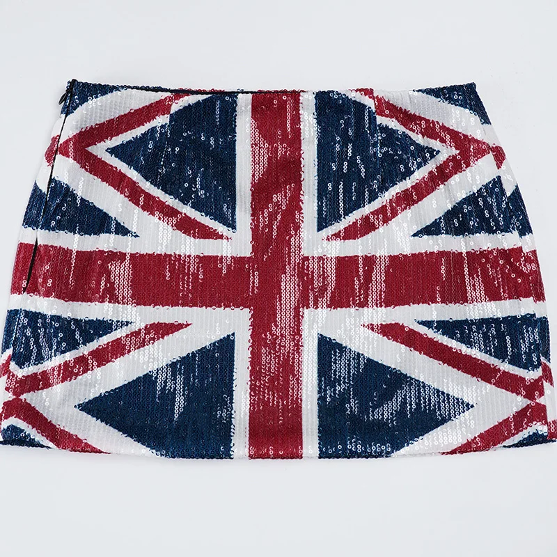 Y2K Britische Flagge Paillettenrock mit Tiefem Bund, Ästhetik der 2000er Jahre, Harajuku Hip Hop Union Jack Print, Nachtclub Casual Minirock – Detail 5