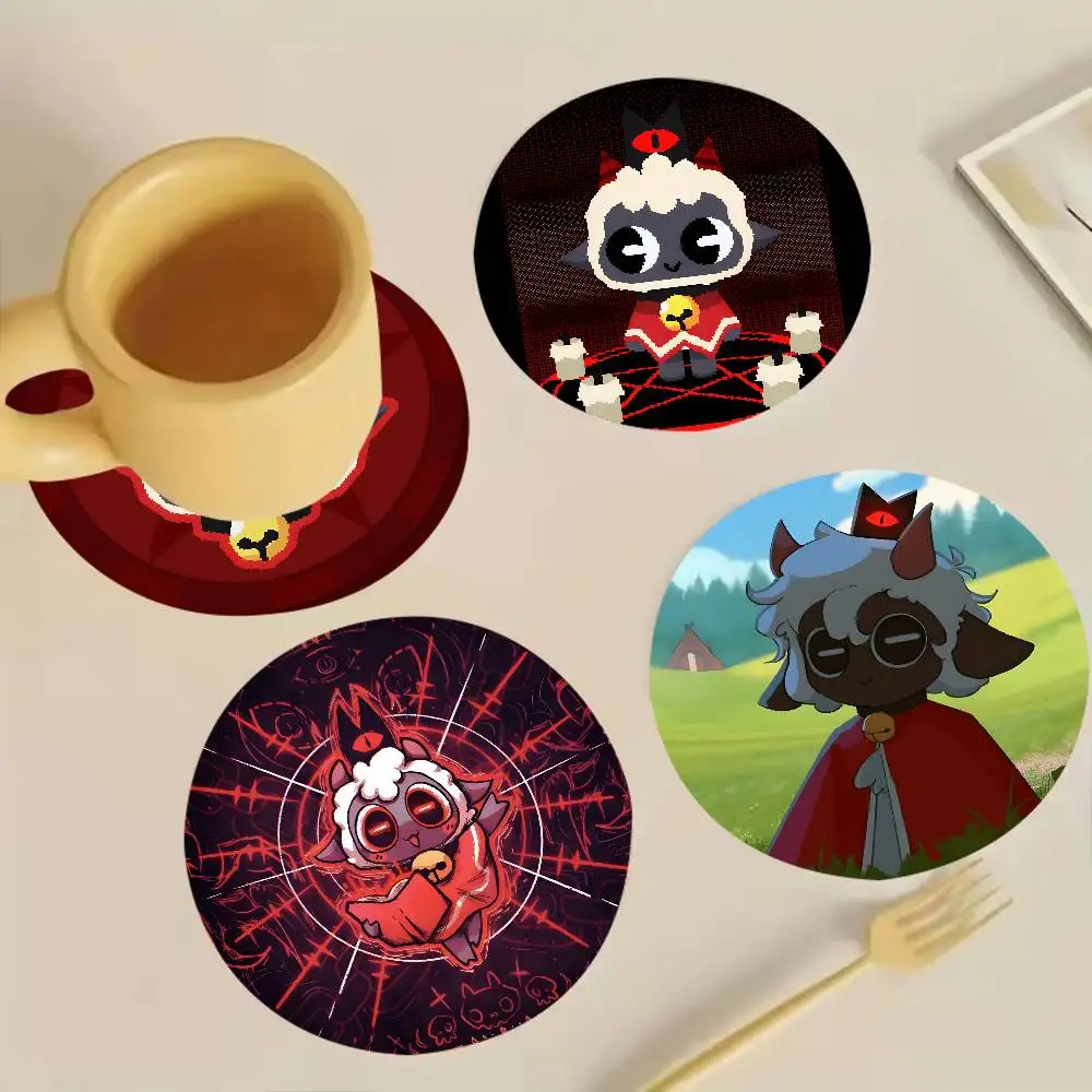 C-Cult of the Lamb Wooden Cup Mat Cappuccino Vodka Juice Water Coaster for Flower Shop