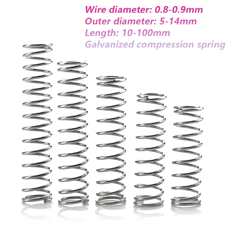 8PCS Outer Diameter 0.9mm Galvanized Y-shaped Compression Spring Return Spring Length 10mm-60mm Outer Diameter 5mm-14mm