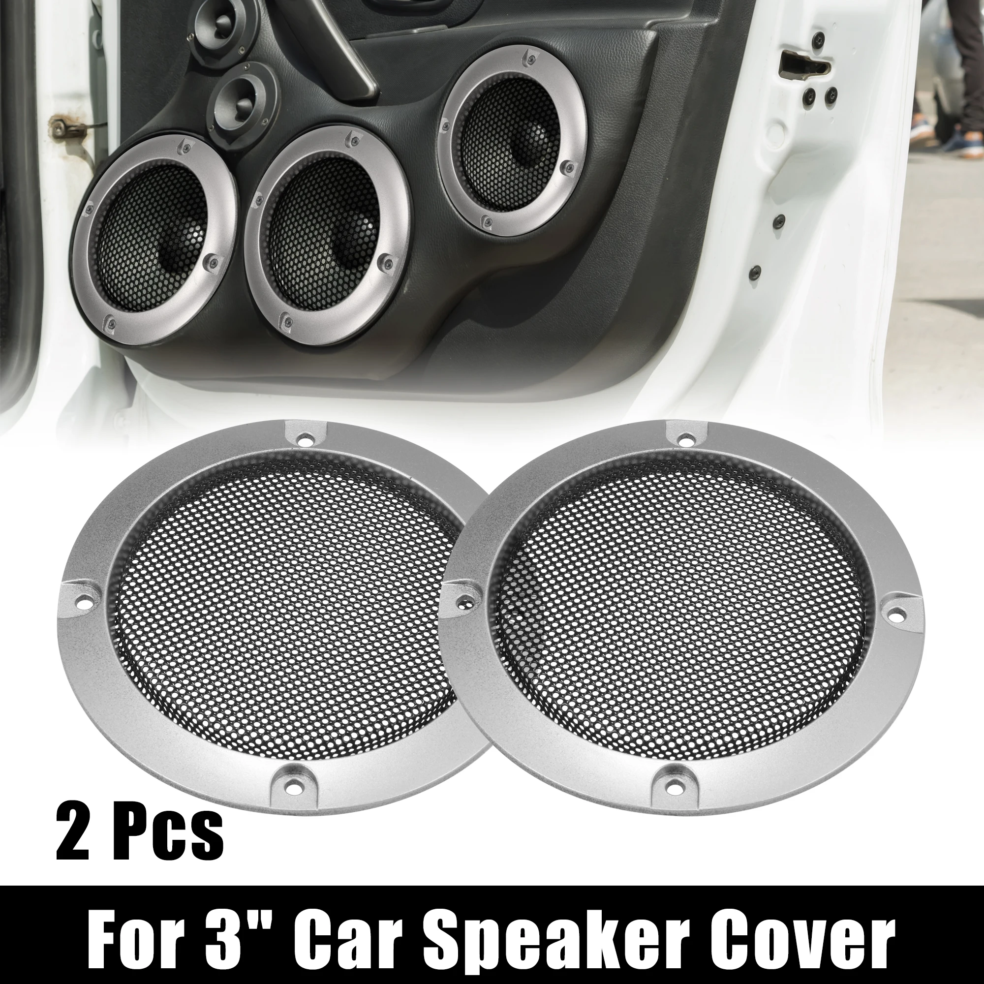 X Autohaux 2PCS 3 Inch Car Speaker Grille Cover Round Grill Horn Mesh Enclosure Speakers Frame Iron Wire Guard Auto Accessories