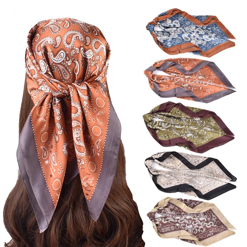

Шелковые платки 70*70 см с принтом кешью для женщин, роскошные, универсальные, на все сезоны, в стиле ретро, шарф-косынка, женские накидки, хиджаб
